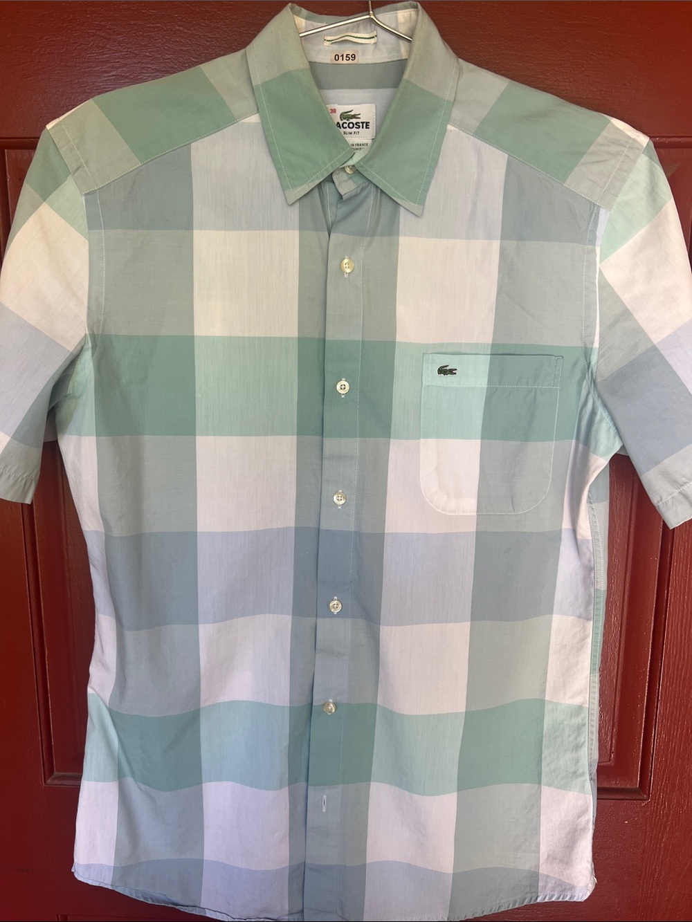 Lacoste Men’s Short-Sleeve Plaid Button-Up Shirt — Mint & Light Blue